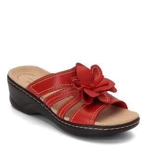Clarks Lexi Myrtle Wedge Slide Red Sandals with Leather Straps